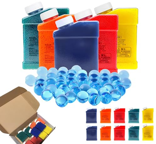 FunBlasters - 200.000 Wasserkugeln Gel Blaster 5 Farben Set 10 Flaschen | Perlen für elektrische Pistole, Gewehr & Gun Fire | Nachfüllpackung Munition biologisch abbaubar | Florist Vase Weihnachten