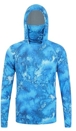 Bastwahl T-Shirt Anti UV Homme - Anti-UV UPF 50+ à Manches Longues Protection Solaire avec Masque Sweats à Capuche Pull Fonctionnelle D'extérieur Stretch Léger Jacket la pêche en Plein air Surf
