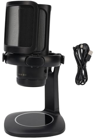 Micrófono USB Gaming cardioide para PC con Condensador y RGB - Sonido Claro, Control de Volumen y diseño antiparabrisas Ideal para Streaming y Podcast