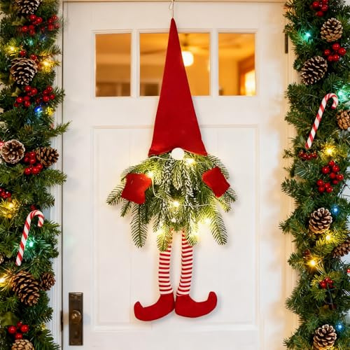 LED Türkranz Weihnachten, 70cm Weihnachtsdeko TüR Wichtel Kranz, Weihnachtskranz Haustür, Türkranz Weihnachten Außen, Weihnachtskranz LED Für Haustür Wand Fenster Kamin