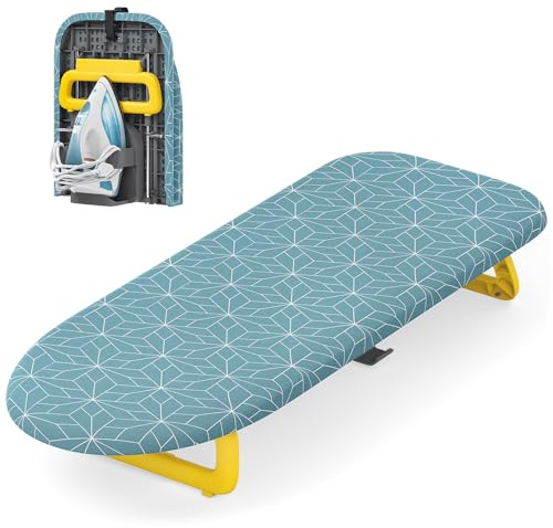 KINGRACK Klappbares Tisch Bügelbrett, Kleines Bügelbretter Faltbares, Tragbare Kompakte Bügelbretter mit Bügeleisenhalter & Aufhängeseil, 31 x 80 cm, Hellblau
