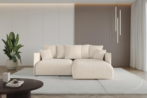 ALTDECOR Ecksofa mit Schlaffunktion und Bettkasten Corner Sofa Eckcouch Couch L-Form angeordnet Schlafcouch Ausziehbar Wohnlandschaft ONESK-L 216x177x42 Beige