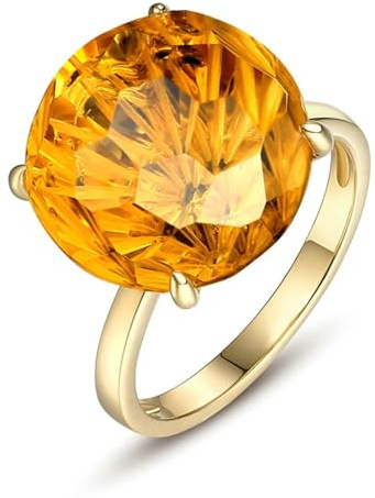 Beydodo Citrin Ring Gold 585 14K Echtgold, Eheringe Damen Solitär mit Groß Citrin 10ct Trauringe Verlobungsringe Größe56 (17.8)