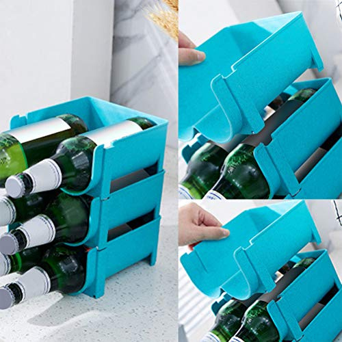 SIXRUN Stapelbares Kühlschrank-Flaschenregal, Stabiler Wasserflaschenhalter, Platzsparender Organizer für den Bar-Küchenschrank, Geeignet für Wein- und Bierdosen Im Kühlschrank und Gefrierschrank,