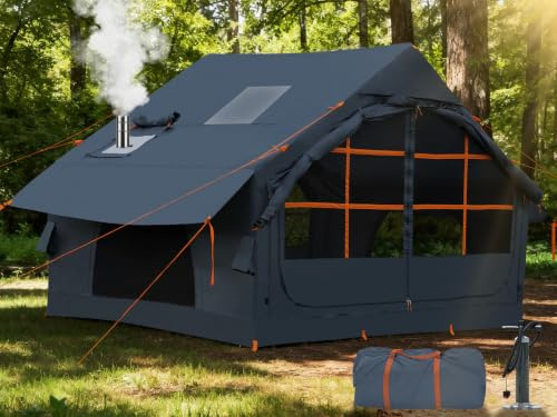 Inflatable Tents for Camping with Stove Jack, 4 Person Easy Setup Blow Up Tents for 4 Seasons Waterproof Inflatable Air Tent,Glamping Tent House