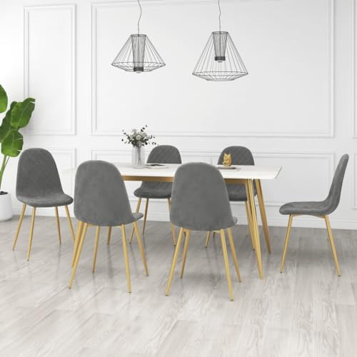 WRJENFSC Lot de 6 chaises de salle à manger, en velours, gris clair, avec pieds dorés, design moderne, 45 x 53,5 x 83 cm, confortables et robustes, pour salle à manger, cuisine, salon