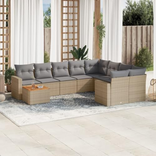 mtlskopl 10-TLG. Gartenlounge Beige Poly Rattan, modulare Couchgarnitur 62 x 62 x 69 cm, wetterfestes Lounge-Set mit Akazienholztisch, platzsparend für Balkon Terrasse Wintergarten