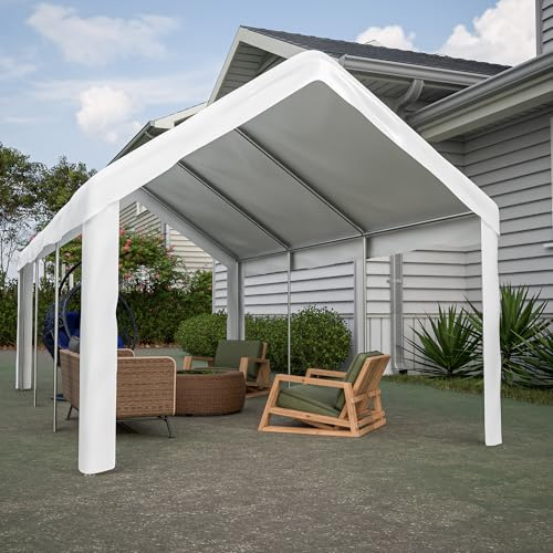 Garage de tente pour véhicule 3 x 6 m avec doubles portes roulantes, accès des deux côtés, construction robuste résistante aux intempéries, toit et bâches latérales amovibles, garage mobile pour