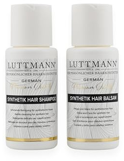 LUTTMANN® Kunsthaar Pflegeset für Perücken & Haarteile – Shampoo & Balsam für synthetisches Haar – 2 x 50 ml Reisegrößen