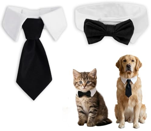 2 Stück Fliege für Hunde, Verstellbares Hundehalstuch Halsband für Hochzeit Geburtstag Party, Formelles Hundekostüm Outfit Anzug für Kleine Mittelgroße Große Hunde & Katzen