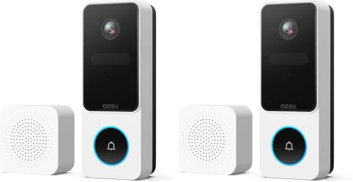 aosu 2K HD Wireless Video Doorbell Camera with Chime, Battery Powered, Wide Angle, 2-Way Talk, AI Human Detection, Local & Cloud Storage, 2.4GHz WiFi, Alexa Compatible, Senior-Friendly (Pack of 2)