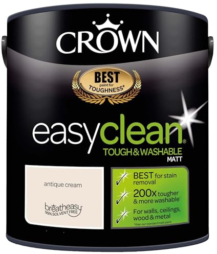 Crown Easyclean Matt Emulsion Paint Antique Cream 5L – Washable & Wipeable Interior Wall Paint
