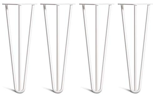 The Hairpin Leg Co. 4X Haarnadel-Tischbeine: Doppel-Schweiß Stahl, Schrauben, Anleitung, Schutzfüße. Klassischer 10mm 3 Stangen Stil. 35cm Weiß