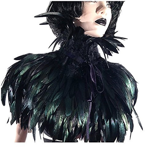 keland Gothic Feder Umhang Schal Bolero Kragen Federumhang Federkragen Federjacke Schultertuch Schulterumhang mit Choker Collar Halloween-Kostüm (Schwarz)