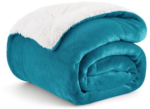 Bedsure Sherpa Fleece Throw Blanket - Thick and Warm, Fluffy Microfiber Solid & Soft Blankets for Bed and Couch Double/Twin Size, Turquoise, 150x200cm