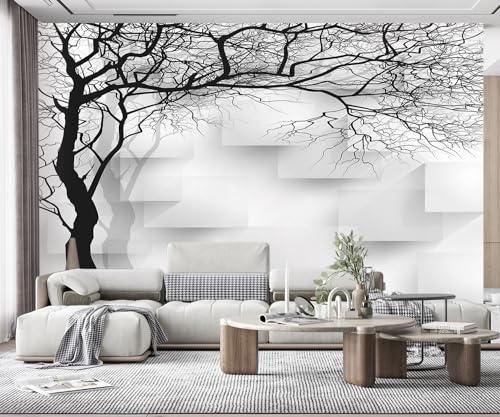 Fototapete Handgezeichnete Schwarze Und Weiße Wand Abstrakte Baum