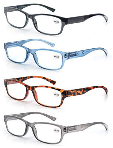 MODFANS 4 Pack Lesebrille 1.5 Herren/Damen,Gute Brillen,Hochwertig,Rechteckig,Komfortabel,Super Lesehilfe,fur Manner und Frauen