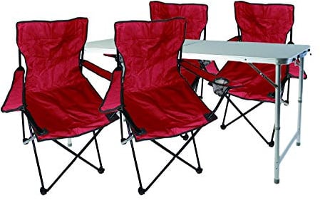 Mojawo 5tlg. Campingmöbel Set Alu 120x60x58/70cm 1x XXL Campingtisch höhenverstellbar mit Tragegriff + 4 Anglerstühle, Faltstühle rot