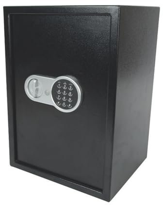 Perel Elektronischer Tresor mit Zahlenschloss und Notschlüssel, Stahlsicherheitsbox für Wertsachen, Geld, Schmuck und Dokumente, 50x35x31 cm, einfache Montage, Safe für Zuhause, Büro oder Geschäft,