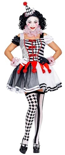 W WIDMANN MILANO Party Fashion - Kostüm Miss Harlekin, Kleid, Clown, Pantomime, Zirkus, Halloween, Schwarz/Weiß