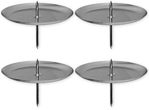 4-teiliges Set Kerzenhalter Kerzenteller für Adventskranz aus Metall, Adventskerzenhalter, Kerzenstecker mit Dorn (Teller-Durchmesser: 60 mm, Silber)