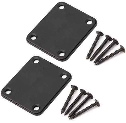 Gitarrenhalsplatten aus Metall mit Kunststoffmatte für Stratocaster, Telecaster, E-Gitarre, Ersatz, Schwarz, 2 Stück
