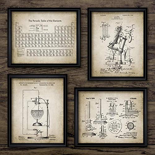 Chemisches Element Vintage Bilder Poster Drucken Wissenschaft Wandkunst Periodensystem Chemie Kunst Leinwand Malerei Labor Dekor 40x60cmx4pcs Kein Rahmen