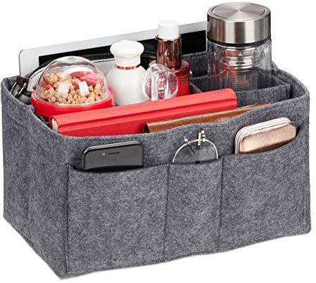 Relaxdays, dunkelgrau Taschenorganizer Handtasche, Filz, entnehmbare Fächer, Handtaschenorganisator Damen, Größe M, 17 x 29 x 19 cm