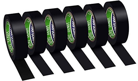 Xrkuu 6 Stück Schwarz Isolierband 17mm x 9m Isolierband Isolierband Wasserdicht PVC Isolierband für Verkabelungsprojekte