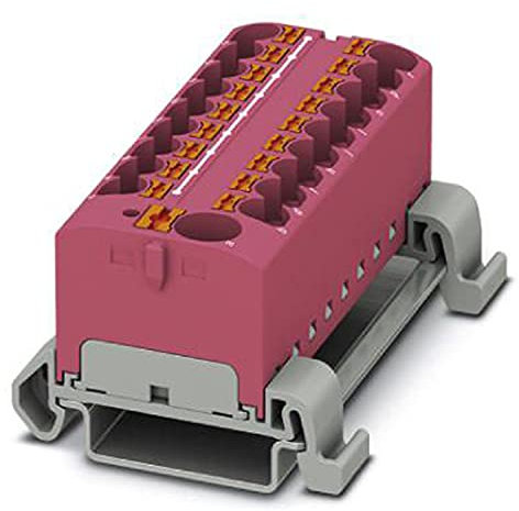 PHOENIX CONTACT PTFIX 10/18X4-NS35A PK Verteilerblock, 800 V, 32 A, Anzahl der Anschlüsse 19, Querschnitt 0,2 mm² - 6 mm², AWG 24 - 10, Breite 64,8 mm, Pink, 8 Stück