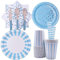 Décoration Fête pour Anniversaire,128 Pièces Mariages Décoration la Vaisselle de Fête,Vaisselle Carton Jetable,Kit Vaisselle Anniversaire, pour Mariage, Noces, Noël et Fêtes(Service 16 Invités) (Bleu)