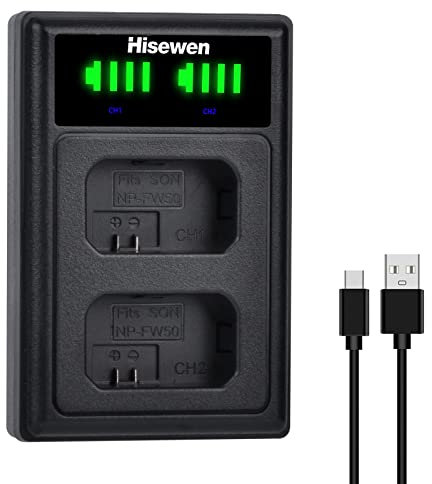 NP-FW50 NPFW50 Chargeur de Batterie Hisewen Dual Chargeur Compatible avec Sony ZV-E10/A6000/A6100/A6300/A6400/A6500/A7/A7 II/A7S/A7S II/A7R/A7R II/NEX-7/NEX-6.