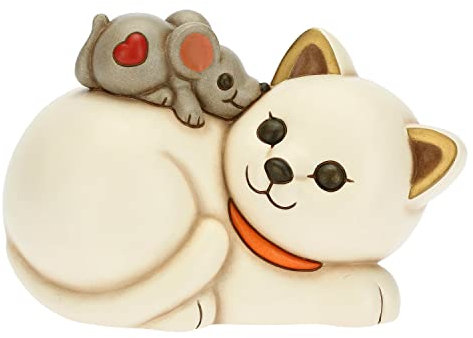 THUN - Soprammobile Gatto con Topolino - Bomboniere, Bomboniere Comunione - Ceramica Decorata - 17x11,2x11 cm h