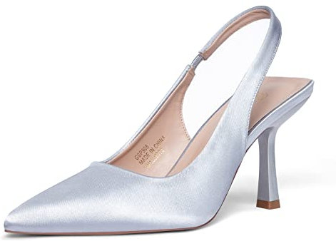 GENSHUO Damen Silber High Heel Slingpumps Spitz Stiletto Pumps Slingback High Heels Sandalen 8CM/3,15 Zoll Slip-on Stöckelschuhe Party Hochzeit Abschlussfeier Absatzschuhe mit Pfennigabsatz 39EU