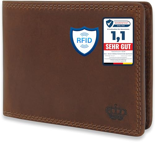 Baur - Herren Geldbörse (Querformat mit Druckknopf innen, Dunkel Braun) | Großes Portemonnaie, 9 Kartenfächer, Münzfach, Druckknopf innen, Vollleder, echtes Leder, RFID-Schutz