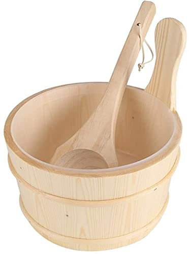YZJSSL Kit de Cuchara y Cubo de Madera para Sauna, Accesorios de Sauna Hechos a Mano con Forro para Sala de Vapor, baño