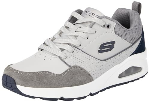 Skechers Men's Uno Retro One Trainers, Grey Leather and Suede/Mesh, 9 UK