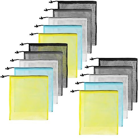 JOIKIT 15Pcs 35x40cm Large Colorful Mesh Drawstring Bag, Mesh Drawstring Storage Bag for Camping, Travel, Sport