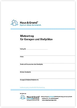 Haus & Grund Mietvertrag fuer Garagen und Stellplaetze (1 Satz, 2 Exemplare)