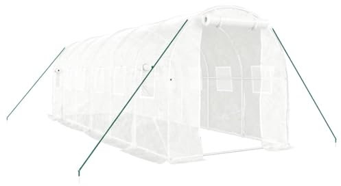 vidaXL Serre avec Cadre en Acier Blanc 12 m² 6x2x2 m, polytunnel, Serre à Cadre Froid, Serre pour Tomate, Serre de Jardin, Serre pour Culture