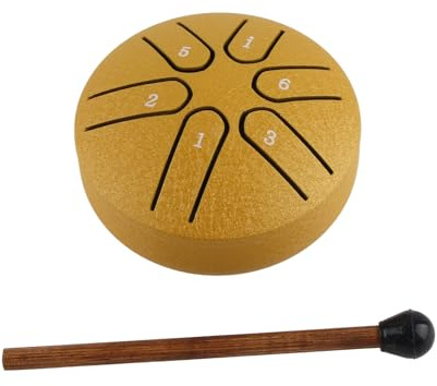 Zungentrommel, Handpan, Stahltrommel, Professionelles Mini-6-Noten-Sorglos-Hand-Pan-Drum-Percussion-Instrument mit Trommelstock (Gold)
