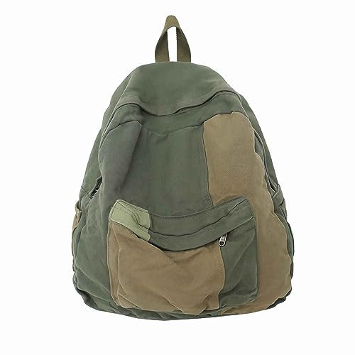 Vintage Ästhetik Canvas Rucksack für Damen Herren, Hippie Grün Kleiner Rucksack Boho Grunge Schultaschen Hanf Leichter Tagesrucksack Leichter Casual Daypack Salbeigrün Japanisch High School Y2k