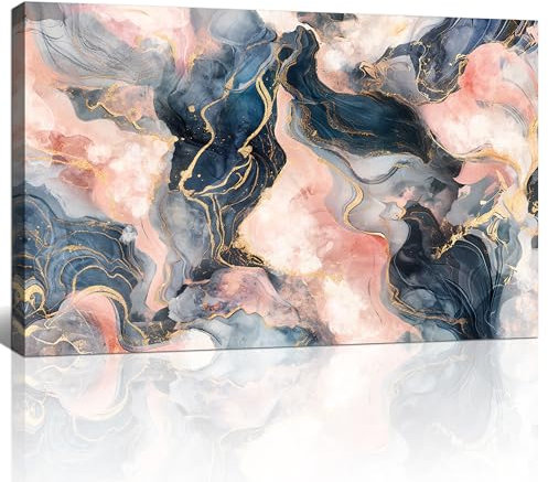 FajerminArt Grande Abstracto Marmo astratto grigio rosa oro Stampa su Tela Con Cornice Quadro Moderno Minimalista Quadri su Tela Pittura su tela soggiorno camera da letto Decorazione Murale 90x60cm