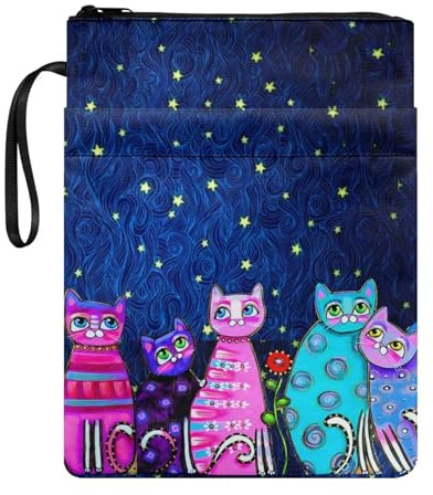 NETILGEN Book Covers for Hardcover Book Sox Book Sleeve with Zipper and Pocket for Book Lovers Textbooks Paperback Protector Case for Women, Cat Star Starry
