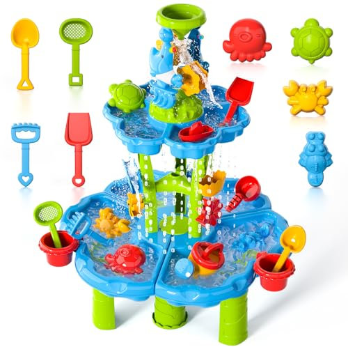 Ci Vetch Water Table for Toddlers 3-5, 2-Tier Kids Water Table Outdoor Toys for Kids Toddlers Boys Girls, Sand Activity Tables Summer Outdoor Toys for Outside Backyard for Boys Girls Age 3-5