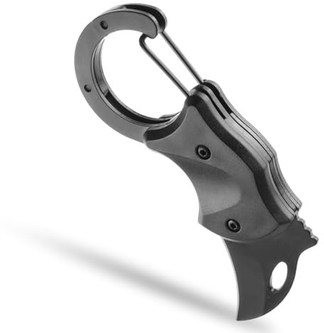 Wisebom Coltello Pieghevole Coltello EDC, Nero Coltello Portachiavi con Moschettone, Multiuso Coltello in Acciaio Inos 3CR13 Coltello da Esterno per Campeggio Outdoor Cucina