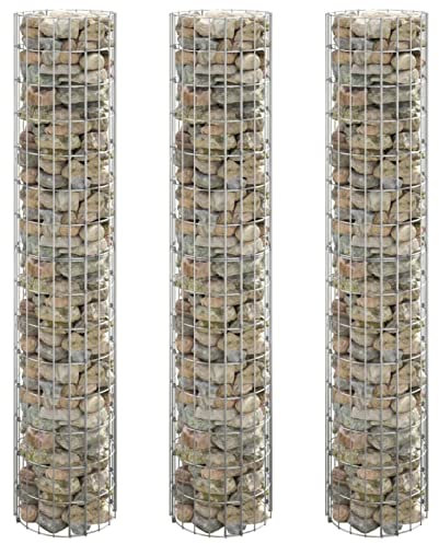 ARKEM Gabionen-Hochbeete 3 STK. Rund Verzinkter Stahl Ø30x150 cm Gabionen Pflanzkorb Gabionen Hochbeet Gabionenkörbe Gabione Pflanzkübel