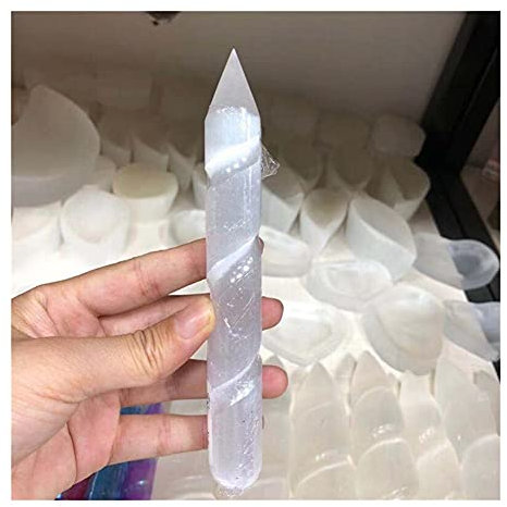 PAKMEZ Regalo for la Familia Nueva Piedra Preciosa Espiritual Varilla Espiral Natural Punto de Varita de selenita Blanca for Cristal de Piedra de la Suerte Reiki Obelisco