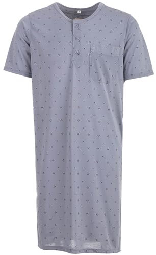 Lucky Herren Nachthemd Kurzarm Raute Punkt Tasche Schlafshirt Knöpfe Brusttasche, Farbe:hellgrau, Größe:XXL