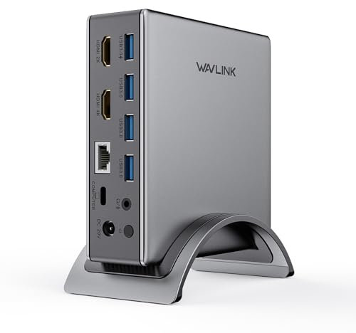 WAVLINK USB3.0 Station d'amarrage Universelle, 10-in-1 2k Affichage Ordinateur Portable, Double Adaptateur HDMI Monitor pour M1 / M2 MacBook Pro/Air, Dell, Thunderbolt 3/4 avec PD 100W